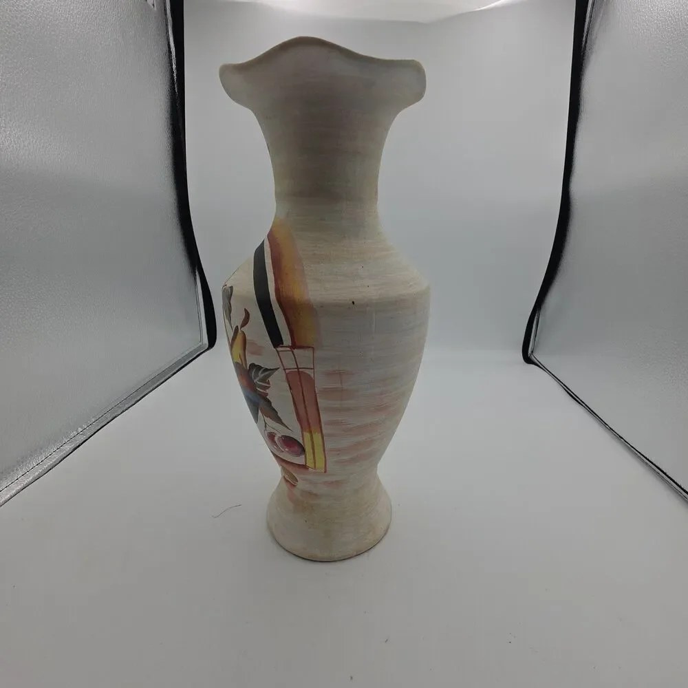 Vintage Hand Painted Ceramic Fruit Vase Rustic Tuscan Italian Style Decor